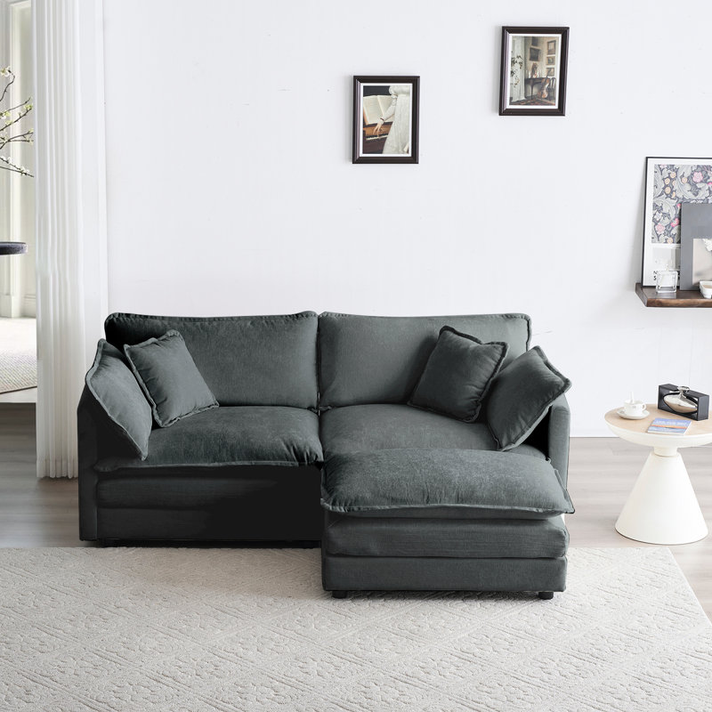 Chenille grise avec 2 sièges. Haut tissu, structure en bois robuste, canapé modulaire Seating Relaxing Seating, gris. Matériaux, salon confortable