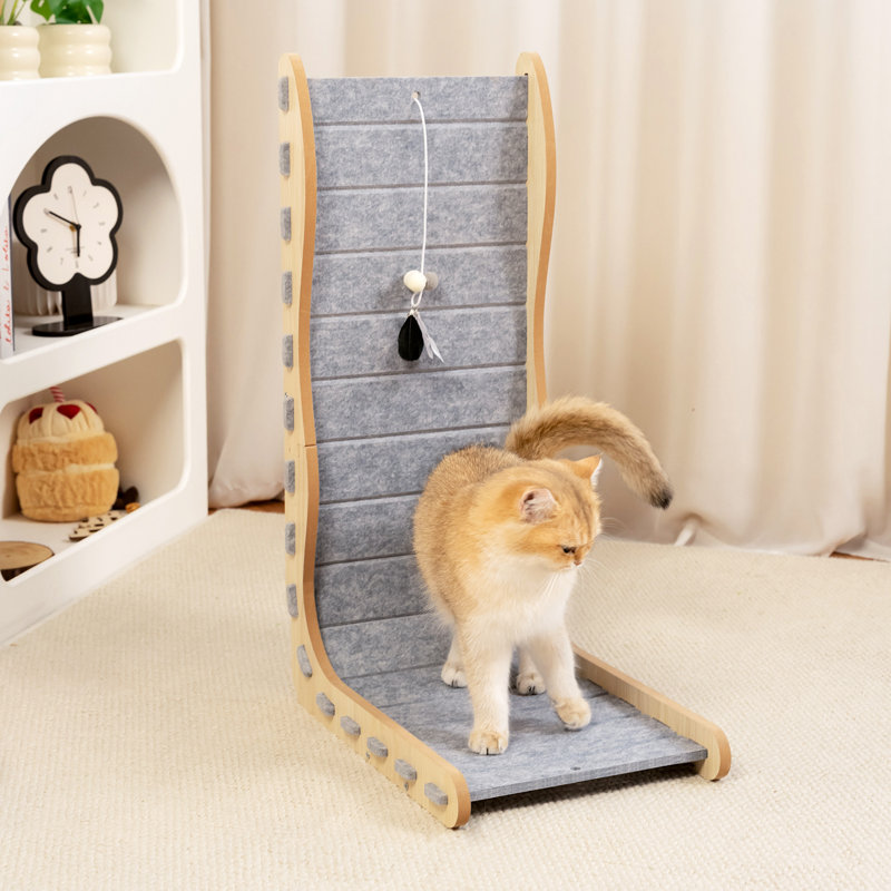 26.8'' Modern L Shape Cat Scratcher, Vertical Cat Scratching Board With Toys, Protecting Furniture Scratching Pad For Indoor Cats