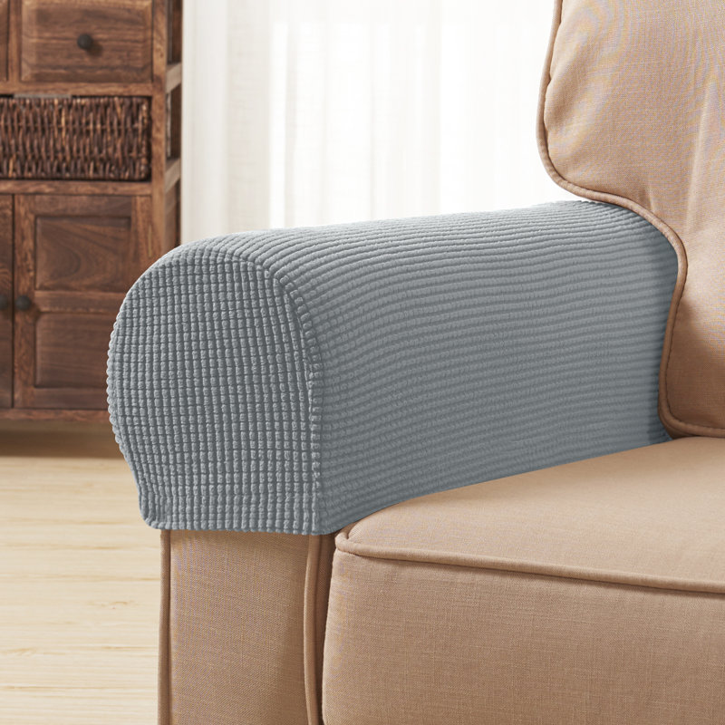 Housse pour accoudoirs à coussins avec quadrillage texturé très doux et extensible Pizarro, Gris clair