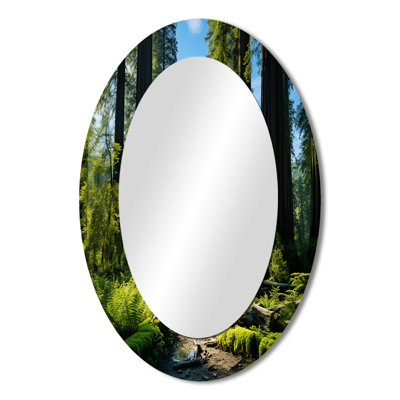 Redwood Giants Tree Forest II - Green Traditional Oval Wall Mirror