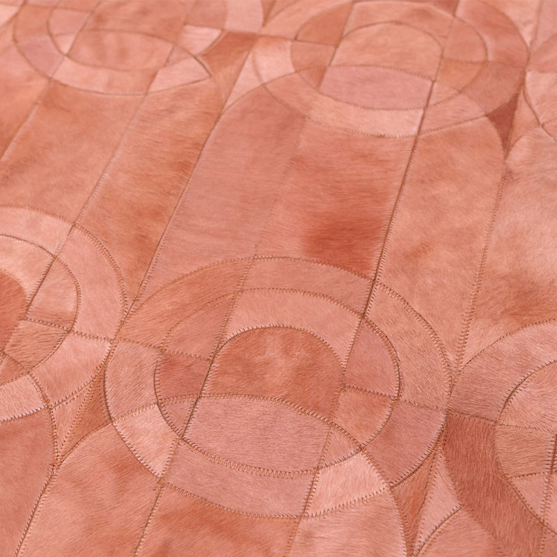 Cowhide Geometric Area Rug in Shrimp, Rectangle 9' x 12'