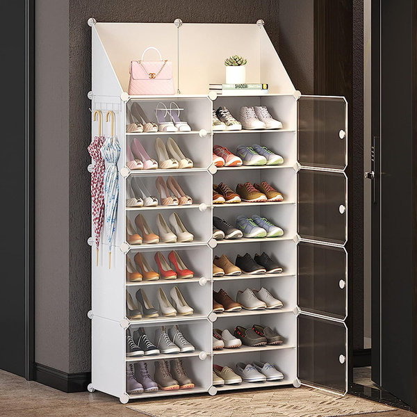 Latitude Run® Contemporary Shoe Cabinet with Open Shelves Freestanding Shoe  Rack Chestnut Brown/White