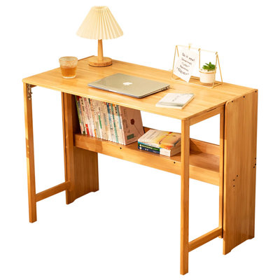 Bamboo Folding Desk, Space-Saving Computer Desk for Small Spaces, Foldable Study Table for Bedroom, Home Office, Dorm, Apartment
