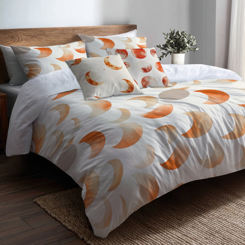 Ensemble de literie moderne 5 pièces - Ensemble de housse de couette et de coussins orange en terre cuite lune