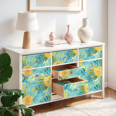 Peel and Stick Wallpaper Contact Paper Watercolor Tropical Botanical Print Hibiscus Palm Leaves Self Adhesive and Removable 17.7in x 118in(45x300cm)