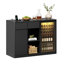 Armoire de bar cannelée de 51 po avec espace pour réfrigérateur (réfrigérateur non inclus), station de café moderne avec centre de chargement et support pour verres à vin, buffet noir pour le rangement des boissons et des spiritueux.-1476755929