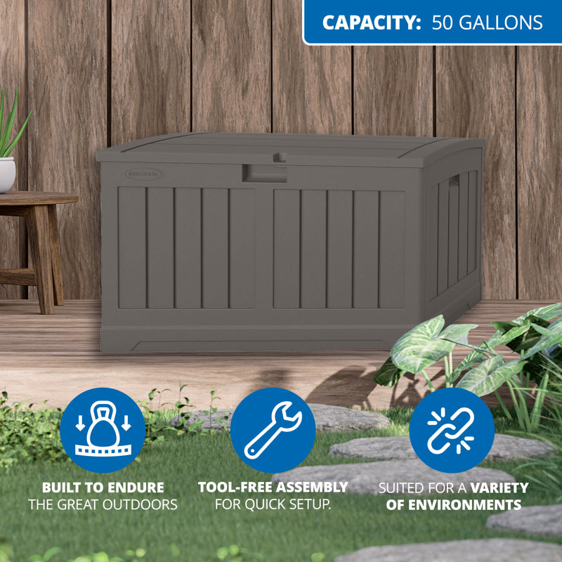 Suncast 50 Gallon Dark Gray Resin Lockable Deck Box