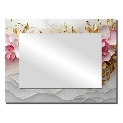 Golden Pink Elegant Veins Of Flower Petals I - Flowers Accent Wall Mirror - Printed On Metal