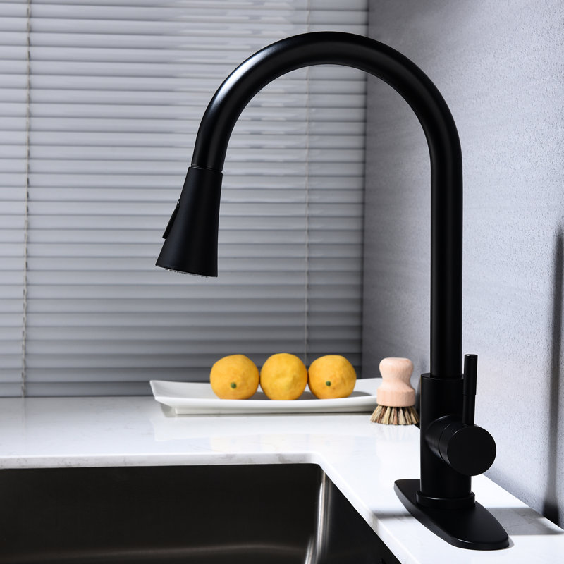 Stainless Steel Kitchen Faucet With Pull Out Spray, Matte Black Finish, 360 Rotating Nozzle For Enhanced Water Distribution Utilization