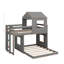 Lit superposé simple en bois sur lit double, lit mezzanine avec maisonnette, maison de campagne, échelle et garde-corps-678747283