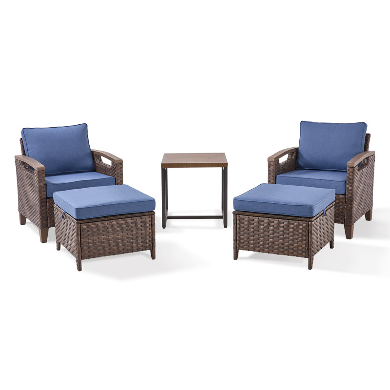 Ensemble de conversation avec fauteuils pivotants en osier toutes saisons Arundel (ensemble de deux), Bleu