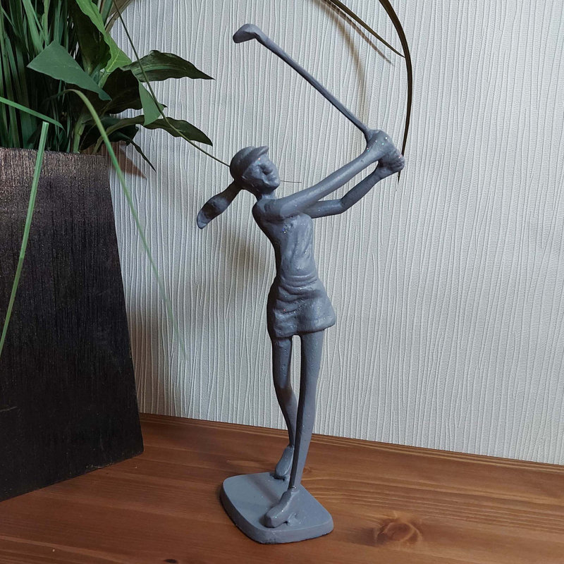 GOLFER LADY Iron Figurine 29cm, Grey Shimmer