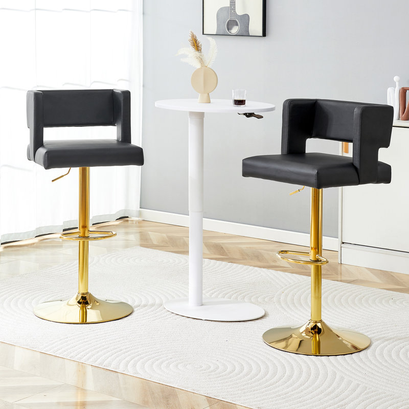 Swivel Adjustable Height Bar Stool (Set of 2), Gold, Black
