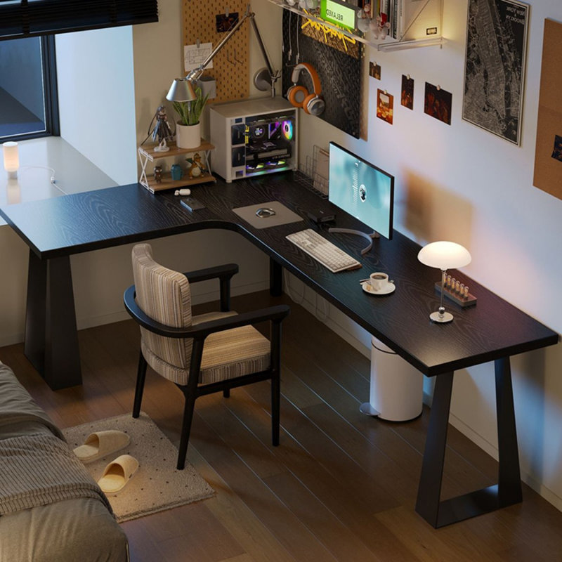 Modern and simple black L-shaped corner desk, 29.53" H x 78.74" W x 47.24" D, Left Hand Return
