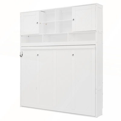Queen Size Wall Murphy Bed with Ample Storage Space and Chevron Stripes for Modern and Space-Efficient Living