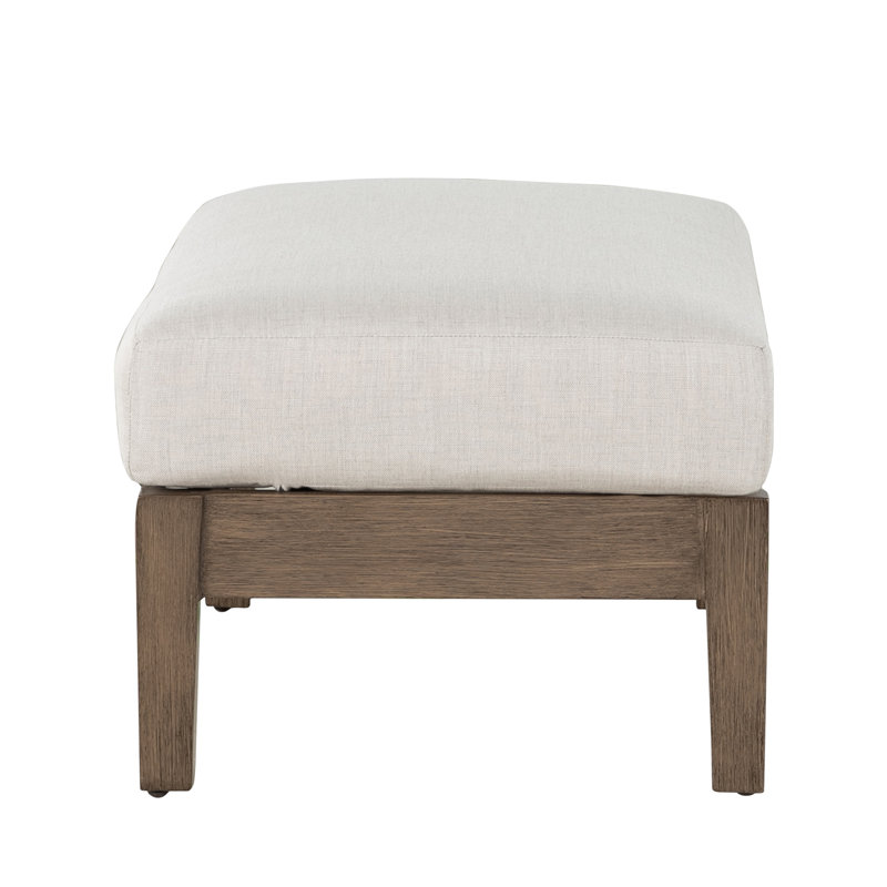 Kennebunkport Outdoor Ottoman with Cushion, Welt, Paper Sky, Oak