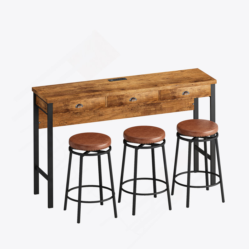 Ensemble de table de salle à manger à 3 tiroirs avec prises électriques et tabourets circulaires en polyuréthane, idéal pour les cuisines modernes et les expériences culinaires agréables
