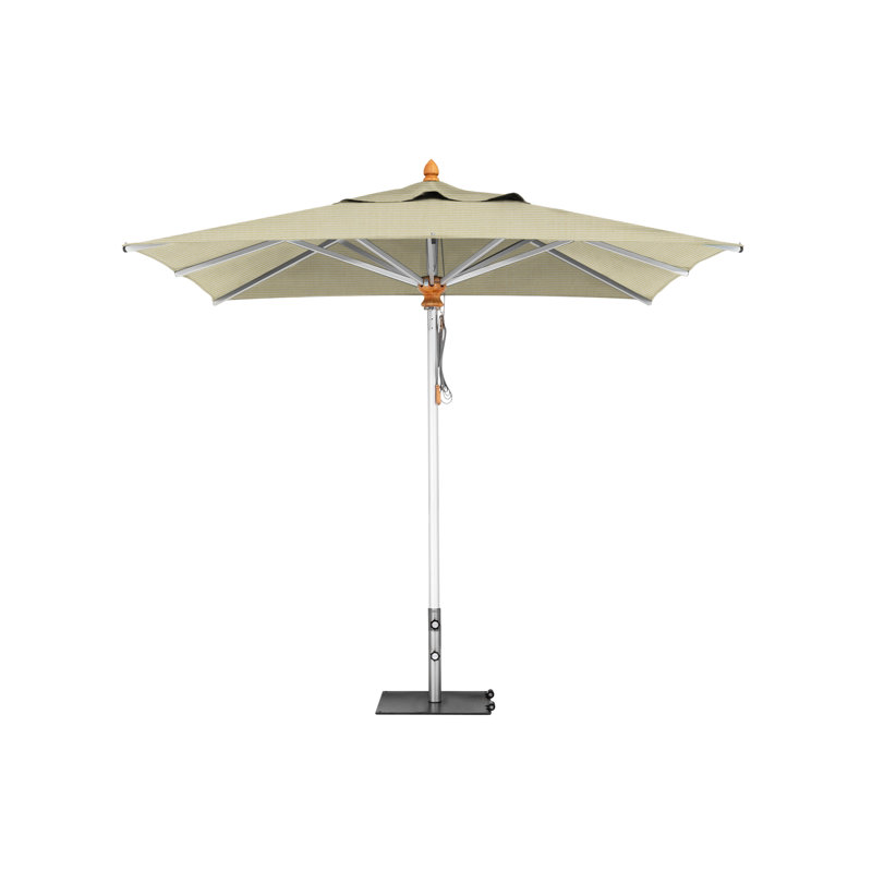 Bravura Square Market Umbrella, Square Metal w/ wheels+2.25" Stainless Steel Tube, 9'6", Natural