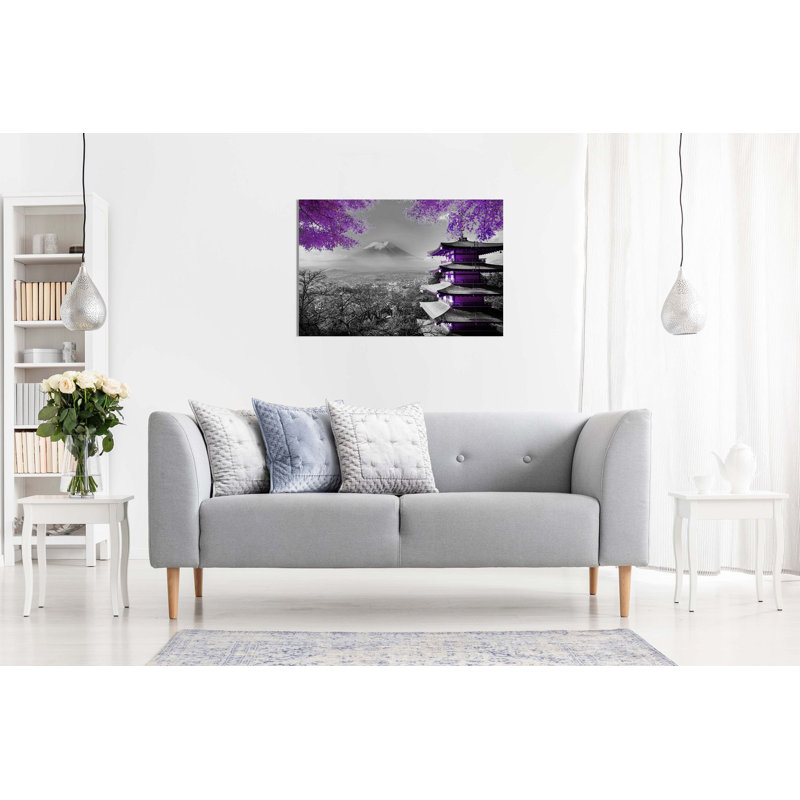 Japanese Temple In Autumn - Wrapped Canvas Print, 51cm H x 76cm W, Purple