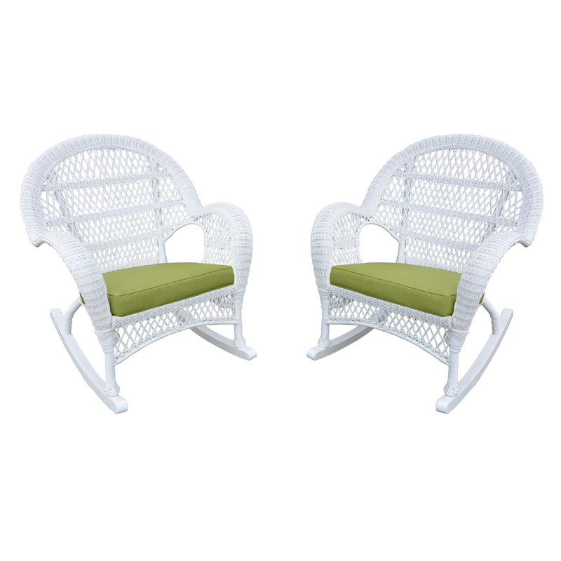 Chaise berçante en osier avec coussins Berchmans, Vert, Blanc