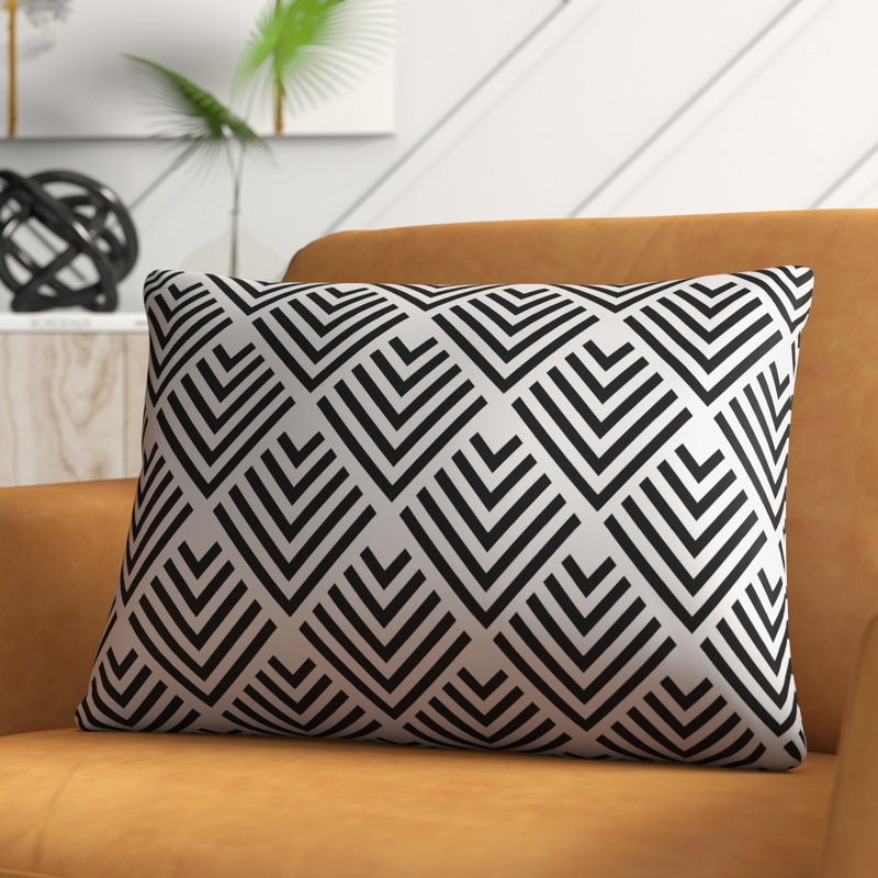 Black and White Geometric Polyester Rectangular Lumbar Pillow