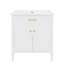 Meuble-lavabo de 31 po de couleur blanche avec lavabo, charnières à fermeture en douceur, profil incurvé, structure en bois d'hévéa, quincaillerie or mat, convient à toutes les tablettes intérieures réglables, forme, support, poignées,-121114369-121114367