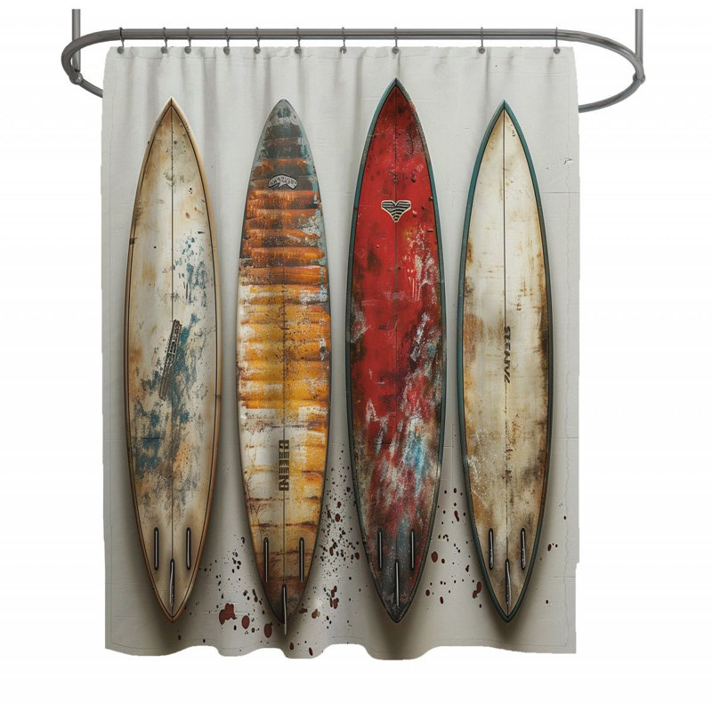 Rideau de douche Surfboard - Décoration de salle de bain sport, H 93 po x l 70 po