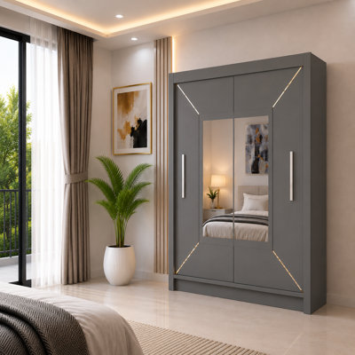 VENICE Sliding Door Wardrobe with Mirror - Black - 150 CM