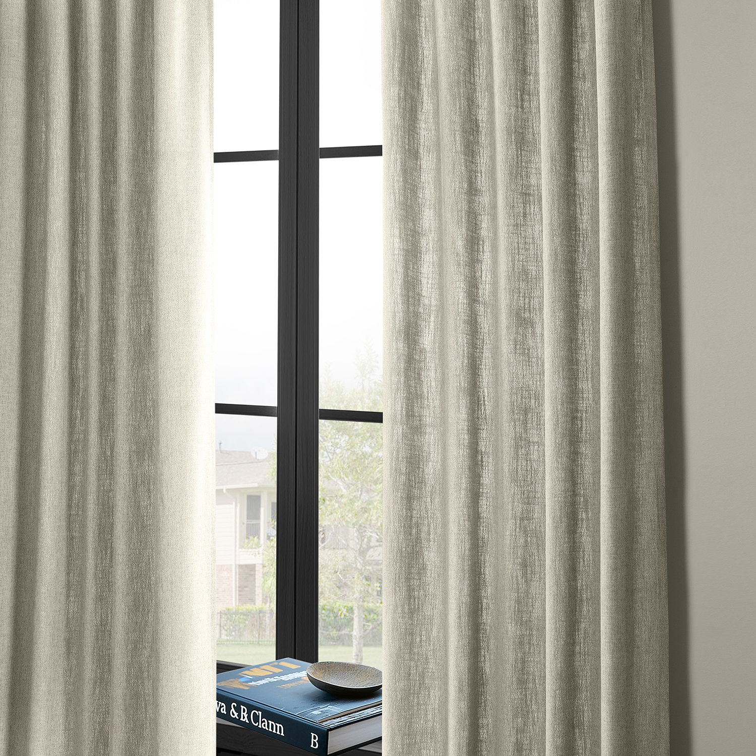 Farmbry Faux Linen Curtain Panel Set, Beige, 50" W x 108" L