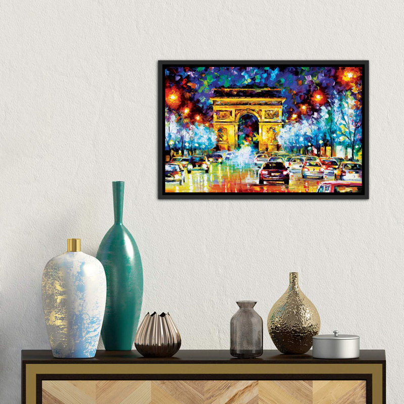 «Paris Flight» par Leonid Afremov - impression d'art graphique, Toile avec cadre noir patiné, H 18 po x l 26 po x P 1,5 po