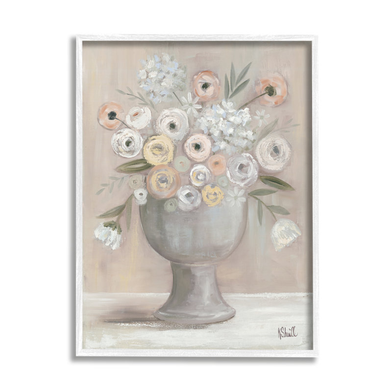 Ranunculus classique, bouquet de fleurs, nature morte contemporaine par Kate Sherrill, H 30 po x l 24 po x P 1,5 po