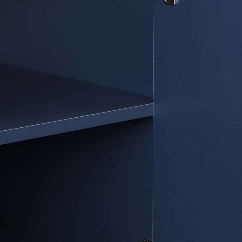Buffet à quatre portes avec pieds croisés en métal et lignes épurées, Bleu marine/doré