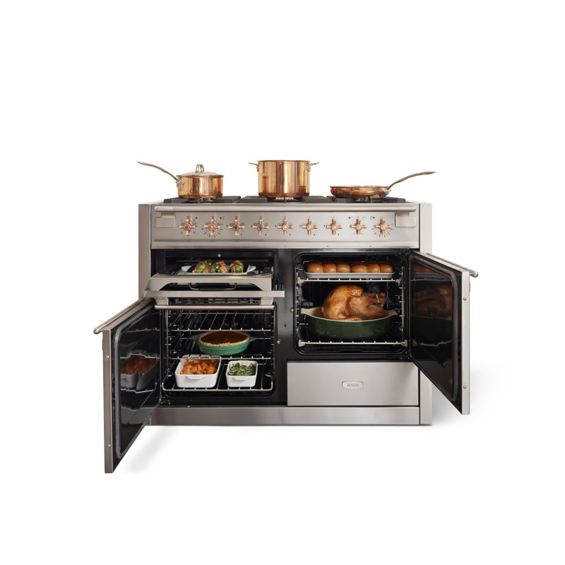 AGA Elise 48"W. 6 Cu.Ft. Freestanding Induction Convection Range with Antique Brass Trim, Dual Fuel