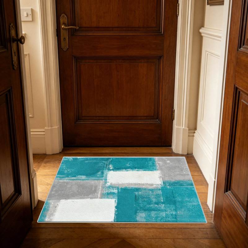 Teal and Grey Abstract Brushstroke carpet-easy to clean, machine-washable, soft and comfortable; suitable for door mats, kitchens, living rooms, bedrooms, corridors, and laundry areas. Easy to clean, durable carpet for home decoration.