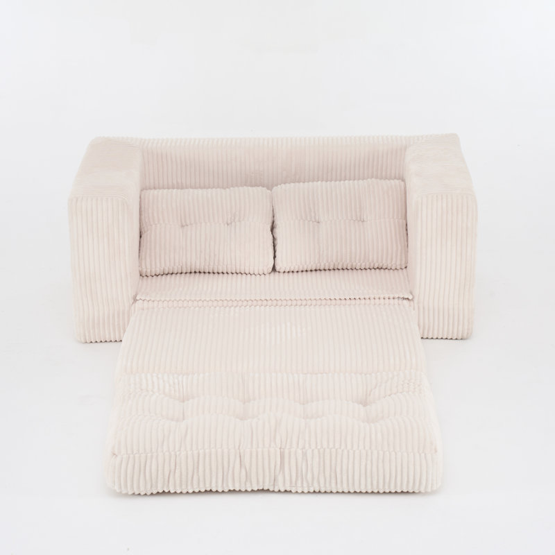 Canapé-lit convertible en velours côtelé de 55,1 po de largeur - aucun assemblage requis, Beige