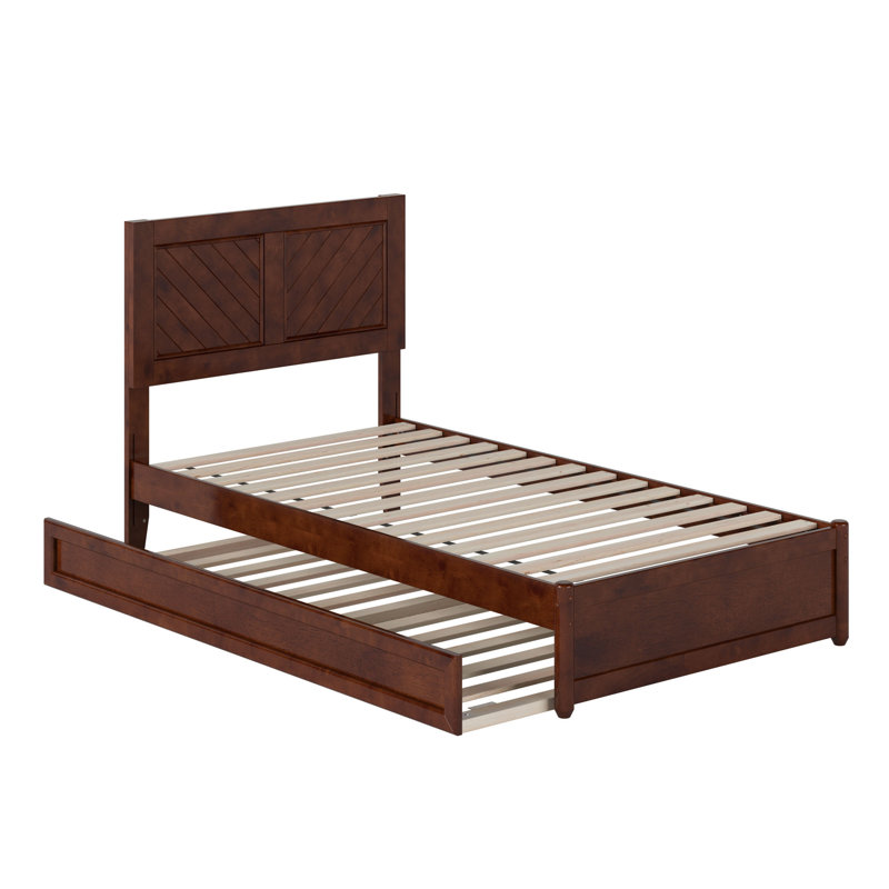 Lit plateforme en bois massif avec pied de lit et gigogne Lamarkus, Simple, Noyer