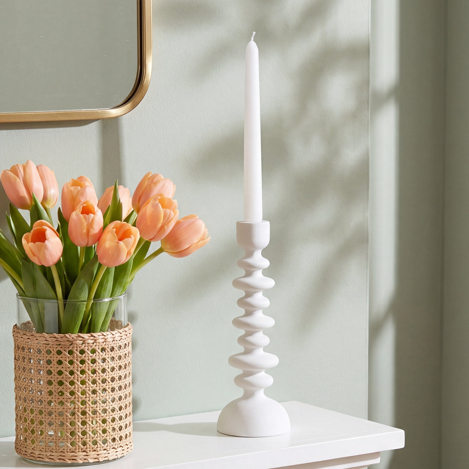 Giedre Aluminum Candlestick Holder, White, 12.25" H x 4.5" W x 4.5" D