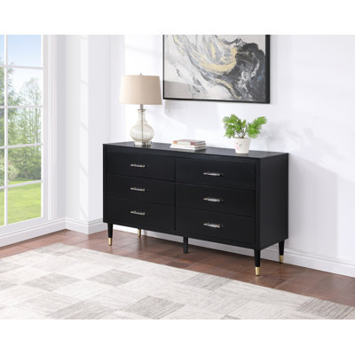 Commode double moderne en bois massif 60 po avec 6 tiroirs Stanton