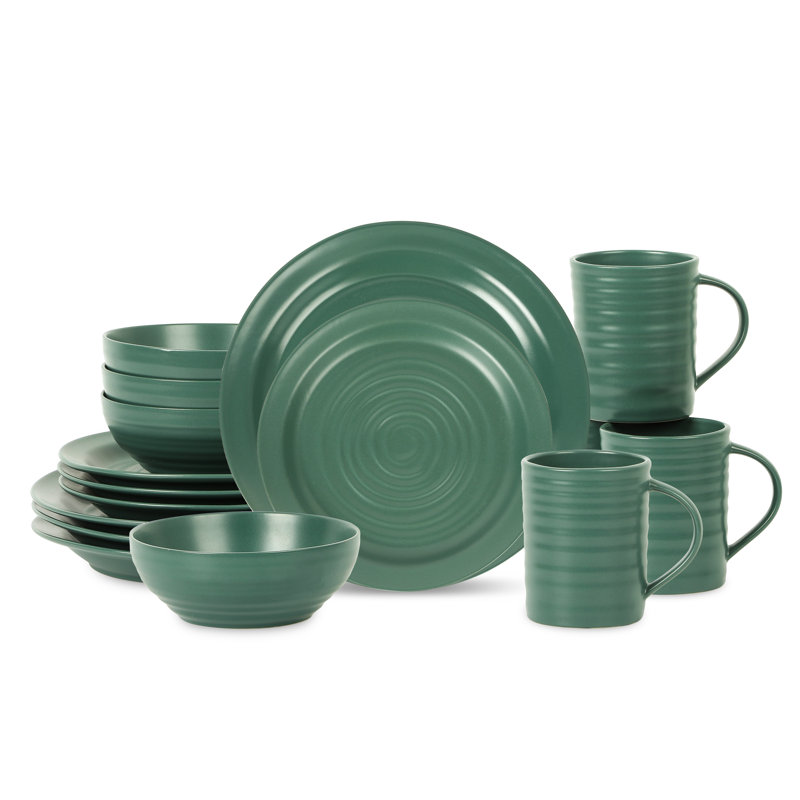 Stone Lain Orbit 16-Piece Dinnerware Set Stoneware, Green