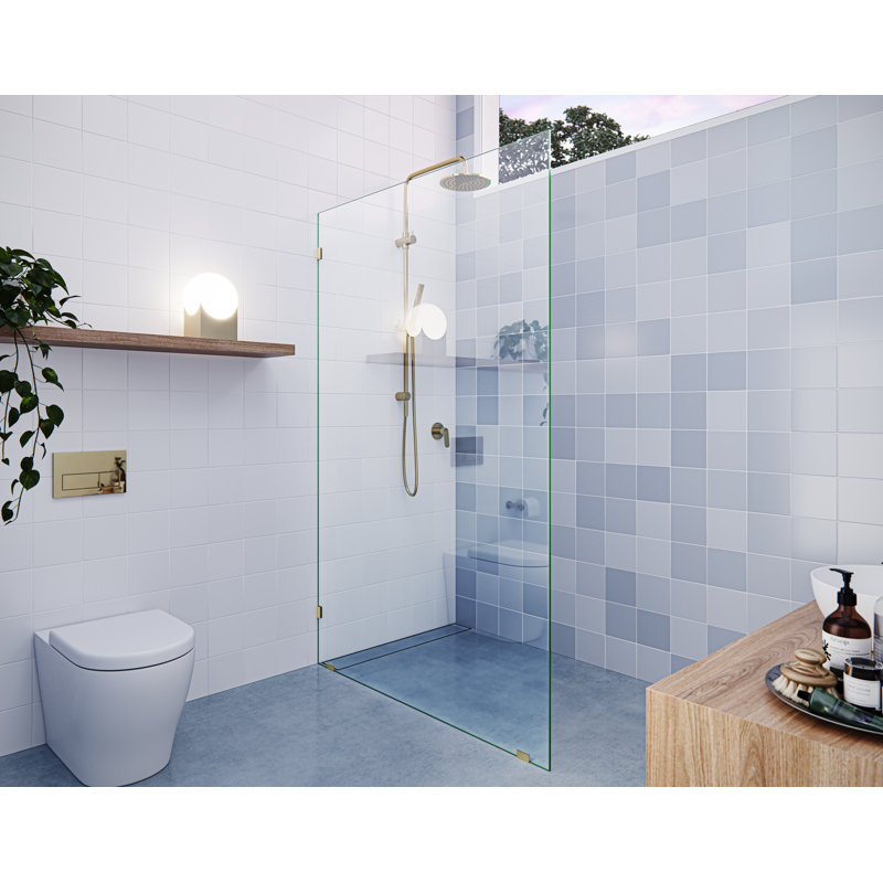 Vela 50 in. x 78 in. Fully Frameless Single Fixed Shower Panel, Polished Brass