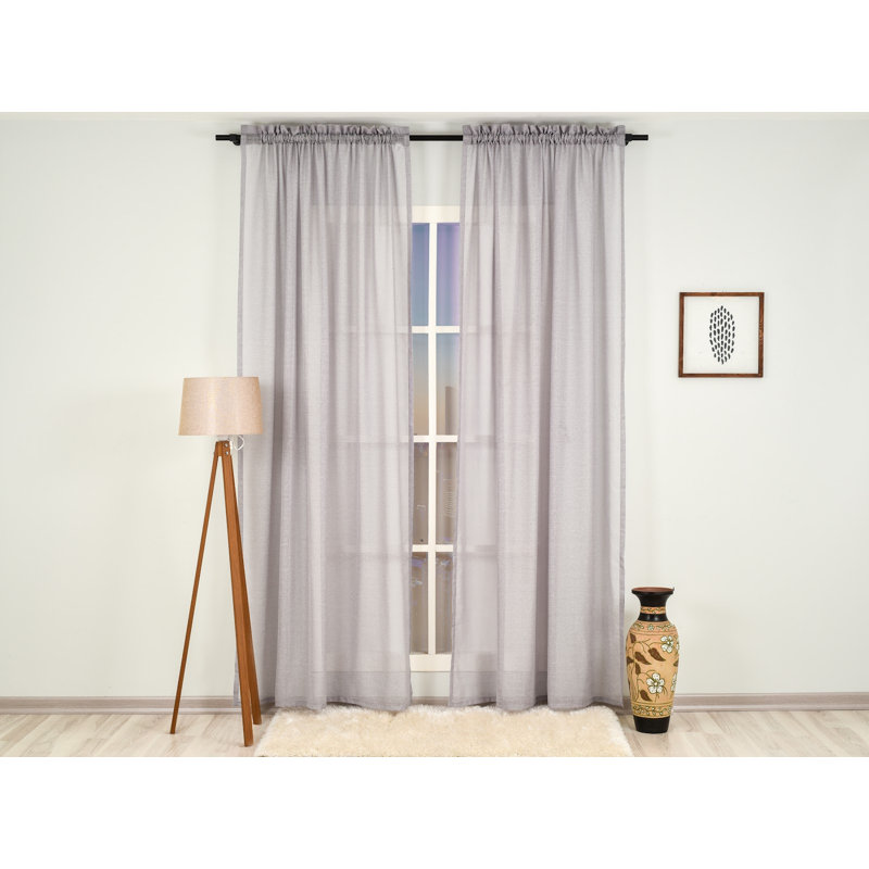 Extra Long Sheer Curtain Panels, 52" W x 95" L, Gray