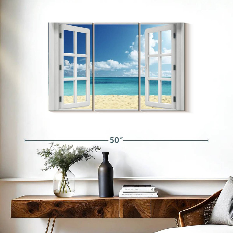 «Window to distance beach», reproduction sur toile, H 38 po x l 24 po x P 1,25 po