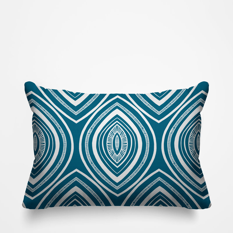 Coussin décoratif intérieur / extérieur Gateson Tribal, 14 po x 20 po, Turquoise, Rectangulaire