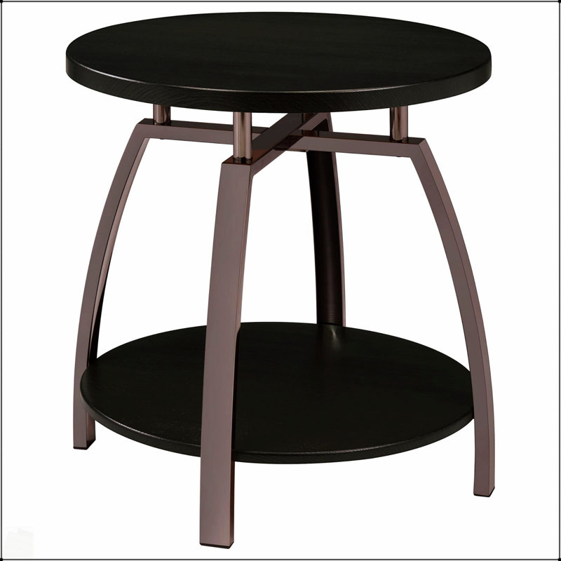 Table de bout contemporaine en nickel foncé et gris foncé avec tablette centrale, parfaite pour la vie moderne et la décoration