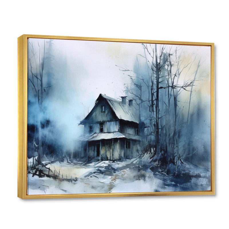 «Blue Grey Nordic Village II», reproduction sur toile, Cadre flottant doré, H 24 po x l 32 po x P 1 po