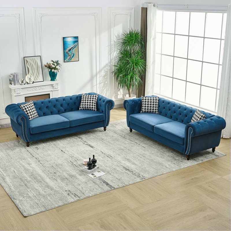 Canapé 3 places et 3 places Chesterfield, Bleu