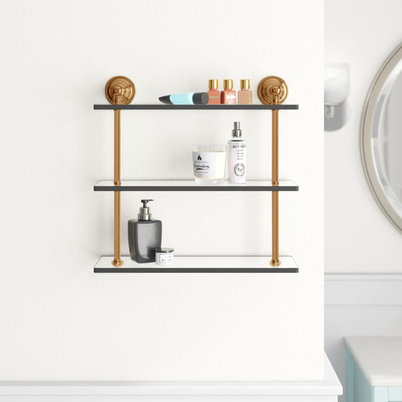 Freyja 3 Piece Glass with Towel Bar, 16" H x 16" W x 5.54" D, Antique Brass
