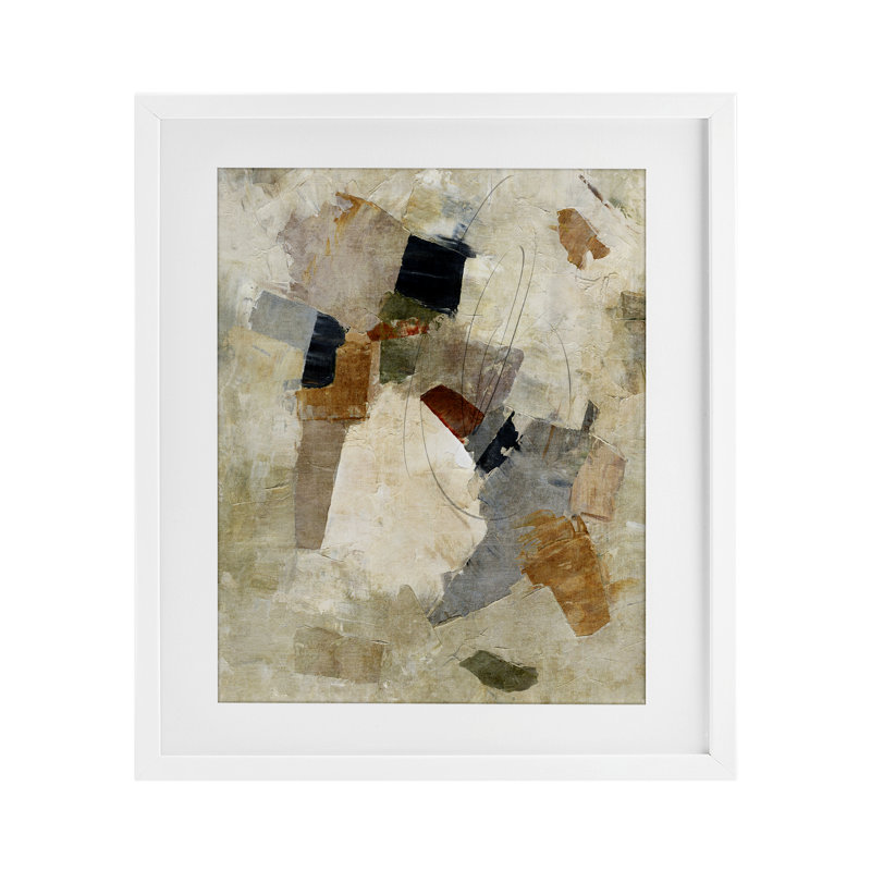 Composition parchemin robuste sous verre, impression par Suzanne Nicoll, H 16 po x l 13 po, Cadre blanc côtier