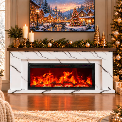 63" Smart App & Voice Control Fireplace TV Stand, 12-Color 3D LED Flames, White Noise Mode, Fits TVs up to 80"