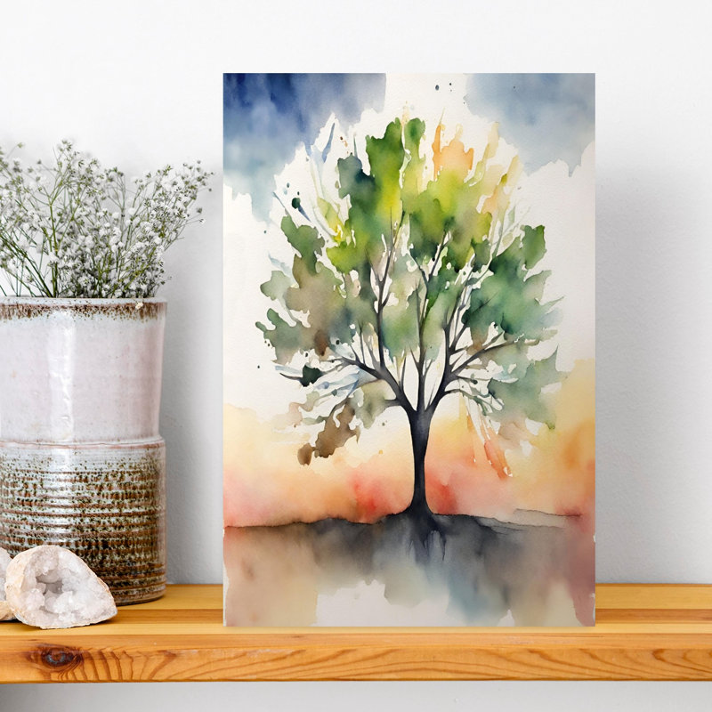 Watercolor Tree Reflection Abstract Colorful Modern Landscape Nature Wall Art Print 1 Piece Wrapped Canvas Wall Art